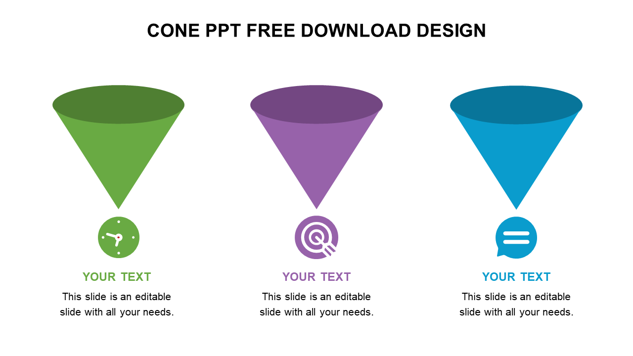 Free - Free Cone PPT PowerPoint Design Download With Three Nodes